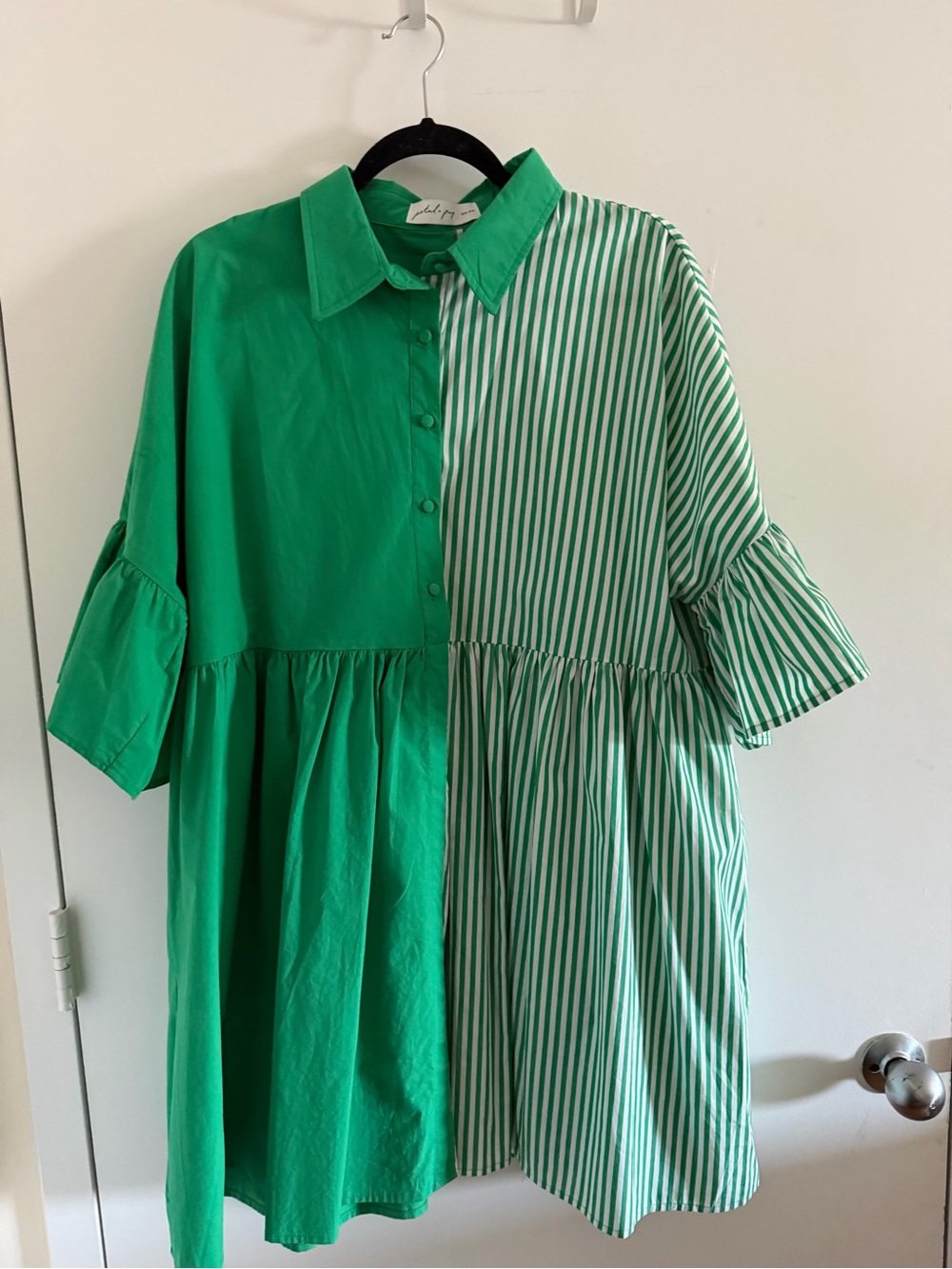 Petal & Pup Green Two-Tone Split Striped Mini Dress